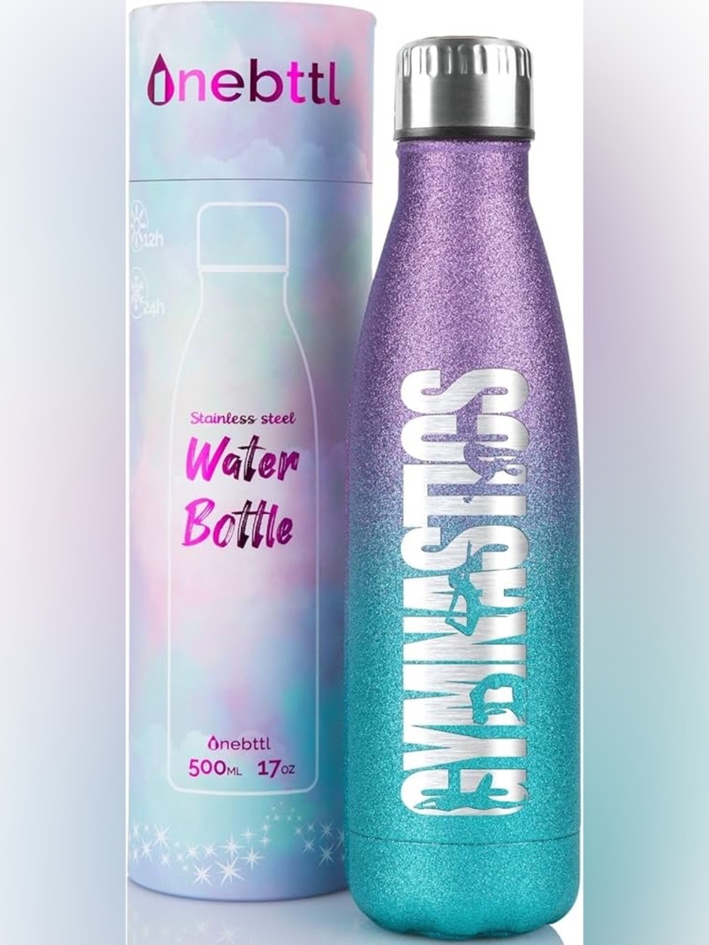 Glitter Ombre Stainless Steel Water Bottle - Purple & Teal